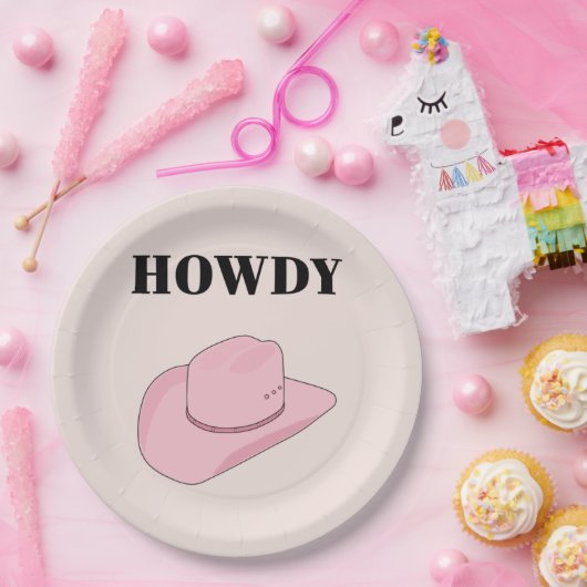 Howdy Pink Cowboy Hat Pappteller (Party)
