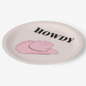 Howdy Pink Cowboy Hat Pappteller (Schrägansicht)