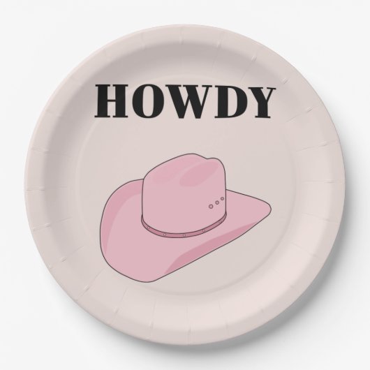 Howdy Pink Cowboy Hat Pappteller (Vorderseite)