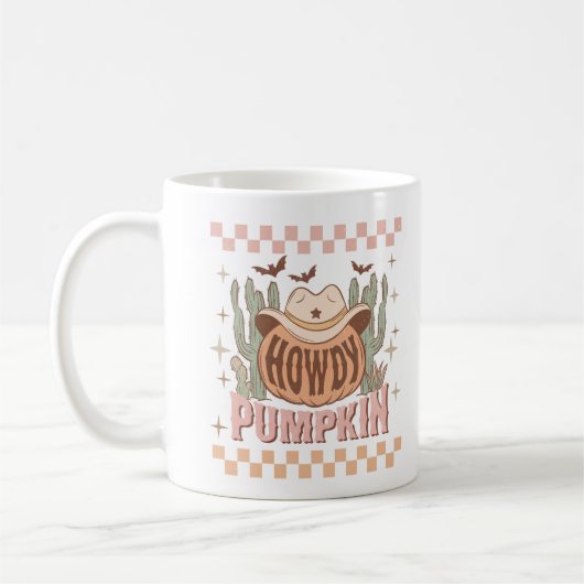 Howdy Pumpkin Halloween Retro Western Cowgirl Kaffeetasse (Links)
