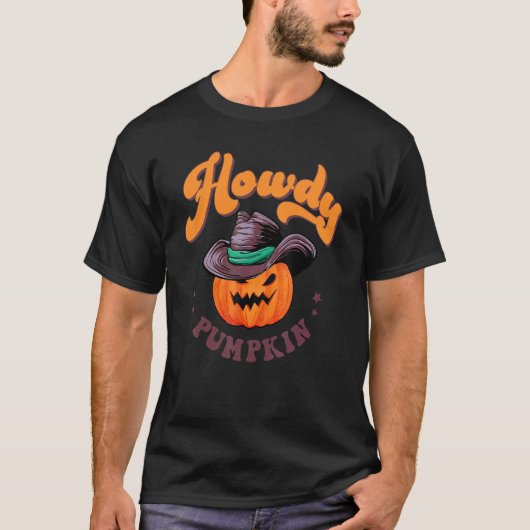 Howdy Pumpkin Retro Halloween Western Country Fall T-Shirt (Vorderseite)