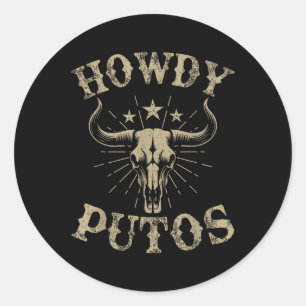 Howdy Putos Bull Skull Country Cowboy Western Vint Runder Aufkleber