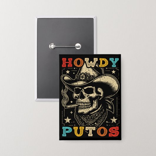 Howdy Putos Funny Skull Retro Vintag Button (Vorderseite/Rückseite)