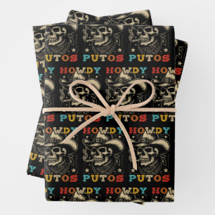 Howdy Putos Funny Skull Retro Vintag Geschenkpapier Set