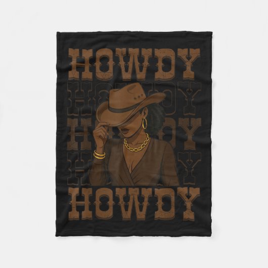 Howdy Retro Western Black Cowgirl Melanin Afro Wom Fleecedecke (Vorderseite)