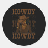Howdy Retro Western Black Cowgirl Melanin Afro Wom Runder Aufkleber (Vorderseite)