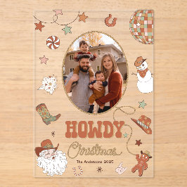 Howdy Retro Western Family Foto Weihnachtskarte Acryleinladungen