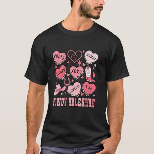 Howdy Valentine Candy Heart Groovy Retro Valentine T-Shirt (Vorderseite)
