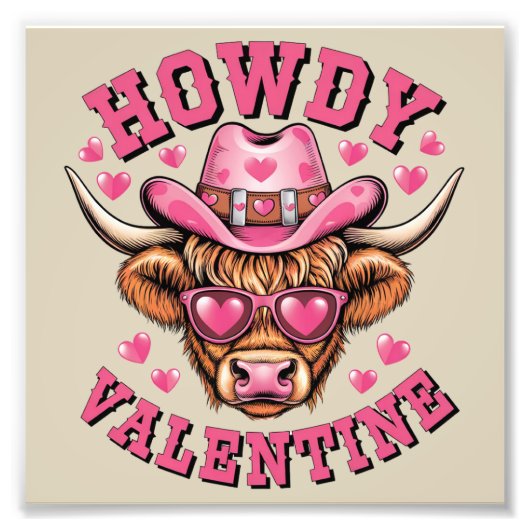 Howdy Valentine Cow Valentines Da&y Coquette Liebe Fotodruck (Vorne)