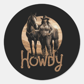 Howdy Western Black Cowgirl Afroamerikanerin Runder Aufkleber