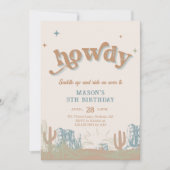 Howdy! Western Blue Cowboy Birthday Einladung (Vorderseite)