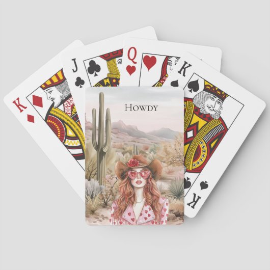 Howdy Western Cowgirl in Pink Sonnenbrille Spielkarten (Rückseite)
