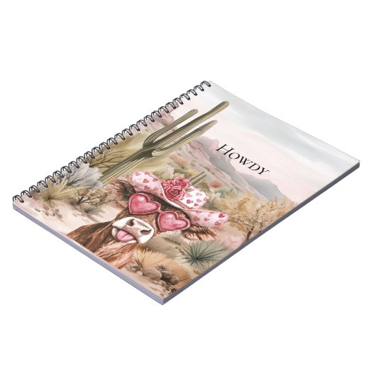 Howdy Western Kuh in Pink Heart Sonnenbrille Notizblock (Linke Seite)