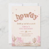Howdy! Western Pink Cowgirl Geburtstag Einladung (Vorderseite)