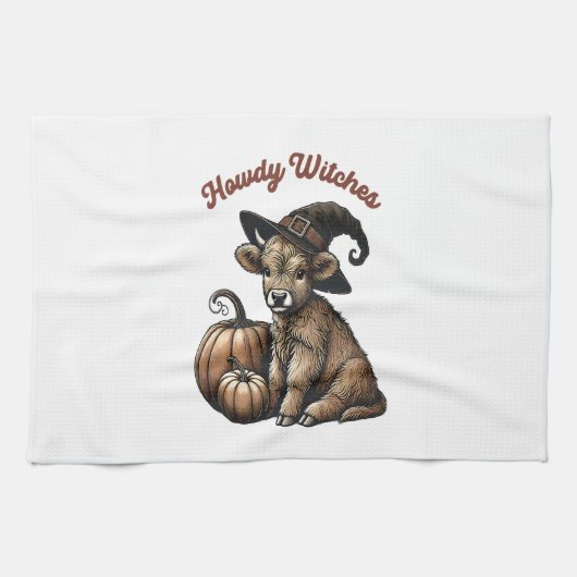 Howdy Witches Halloween Highland Cow Geschirrtuch (Horizontal)