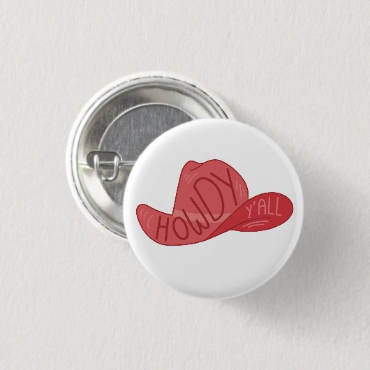 Howdy Y'all Cowboy/Cowgirl Hat Pink Artwork Button (Vorne & Hinten)