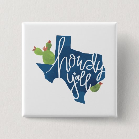 Howdy Y'all Texas Texan Blue Bonnet Cactus Button (Vorderseite)