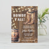 Howdy Y'All Western Geburtstag Cowboy Stiefel und Einladung (Stehend Vorderseite)