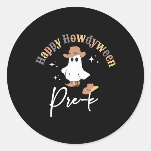 Howdyween Pre-k Ghost Western Lehrer Vorschule Te Runder Aufkleber (Vorderseite)