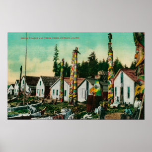 Howkan, indisches Dorf Alaskas und Totems Poster