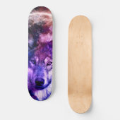 Howl am Mond mit unserem Galaxy Night Sky Wolf Skateboard (Vorderseite)