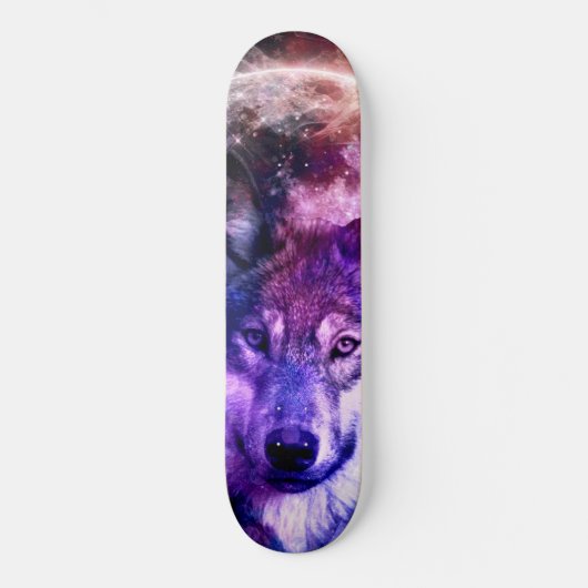 Howl am Mond mit unserem Galaxy Night Sky Wolf Skateboard (Vorderseite)