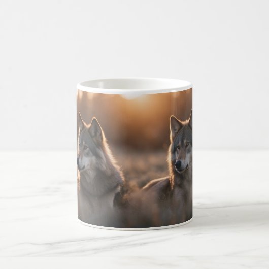Howl an der Morgendämmerung mit der Zwei-Wolf-Sonn Kaffeetasse (Mittel)