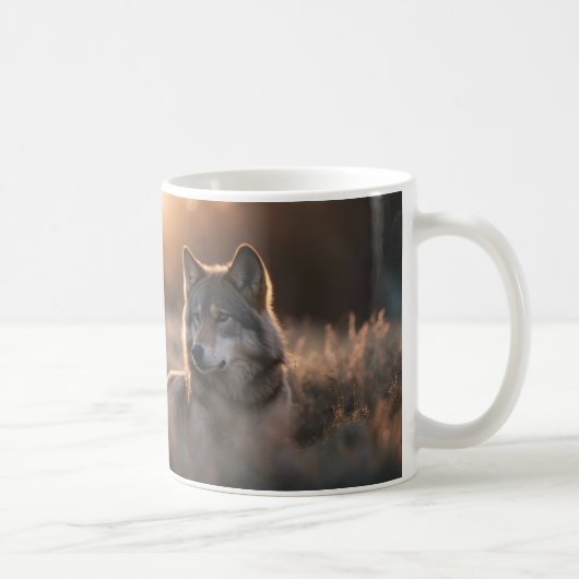 Howl an der Morgendämmerung mit der Zwei-Wolf-Sonn Kaffeetasse (Rechts)