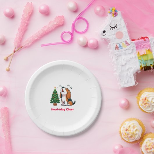 Howl-iday Cheer Beagle mit einem Weihnachtsbaumdes Pappteller (Party)