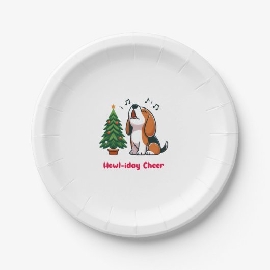 Howl-iday Cheer Beagle mit einem Weihnachtsbaumdes Pappteller (Vorderseite)