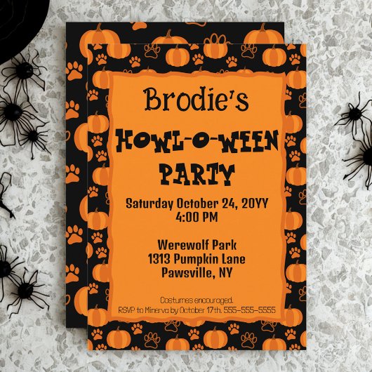 Howl-O-Ween Dog Party Halloween Invitation Einladung