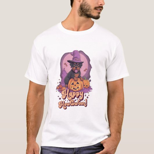Howl O Ween Funny Pun Rottweiler T-Shirt (Vorderseite)