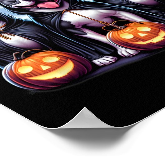 Howl-o-ween Halloween Pitbull Dog Pumpkin Ghost Te Poster (Ecke)