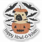 Howl-O-Ween-Mops in einem Jack-O-Lantern mit Flede Aufkleber (Vorderseite)