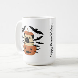 Howl-O-Ween-Mops in einem Jack-O-Lantern mit Flede Kaffeetasse