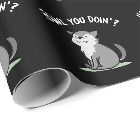 Howl You Doin Funny Baby Wolf Puck Dark BG Geschenkpapier (Rolleneckpunkt)