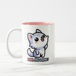 Howl you Doing! Niedlich Howling Wolf Pun Zweifarbige Tasse