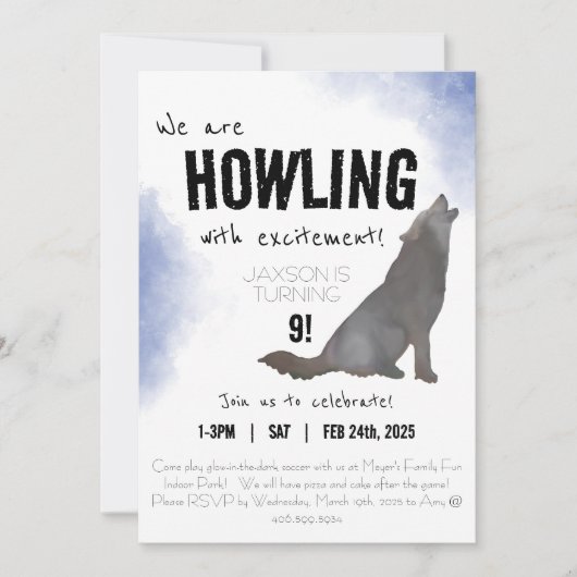 Howling Aquarell Wolf Geburtstagseinladung 12x18 Einladung (Vorderseite)