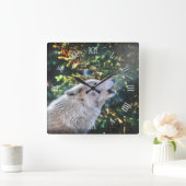 Howling Arctic Gray Wolf Foto Portrait Quadratische Wanduhr (Zuhause)