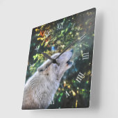 Howling Arctic Gray Wolf Foto Portrait Quadratische Wanduhr (Winkel)