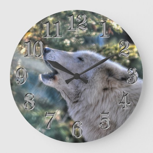 Howling Arctic Gray Wolf Portrait Große Wanduhr (Vorderseite)