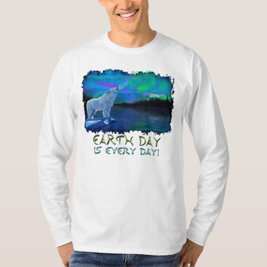 Howling Arctic Wolf & Aurora Earth Day Art Shirt (Vorderseite)