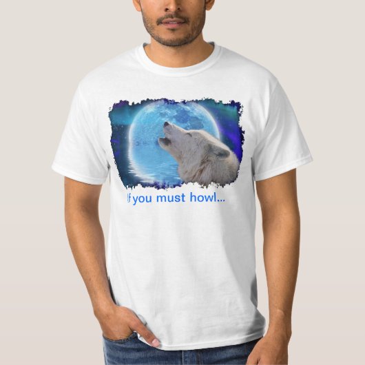 Howling Arctic Wolf & Aurora Funny Art T - Shirt (Vorderseite)