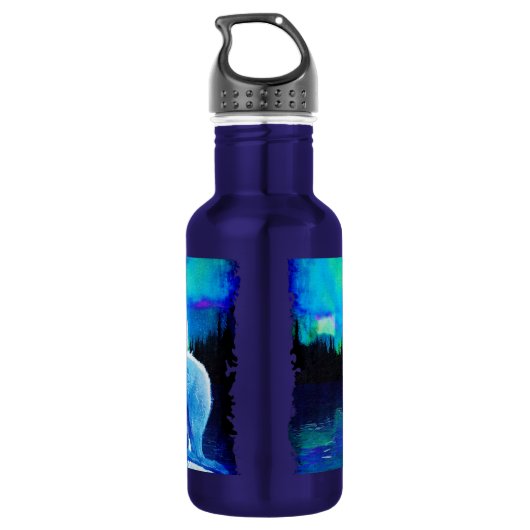 Howling Arctic Wolf & Full Moon Wildlife Foto Trinkflasche (Rückseite)