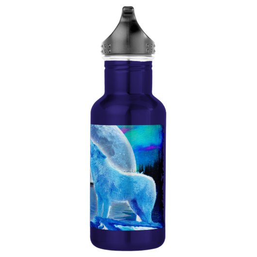 Howling Arctic Wolf & Full Moon Wildlife Foto Trinkflasche (Rechts)