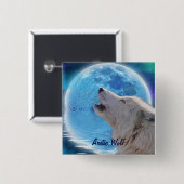 Howling Arctic Wolf & Moon Wildlife Abzeichen Button (Vorne & Hinten)