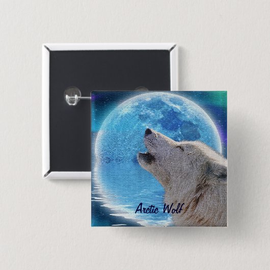Howling Arctic Wolf & Moon Wildlife Abzeichen Button (Vorne & Hinten)