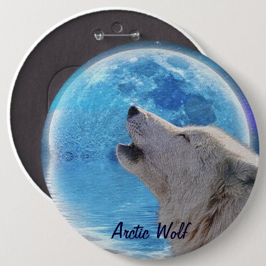Howling Arctic Wolf & Moon Wildlife Button (Vorne & Hinten)