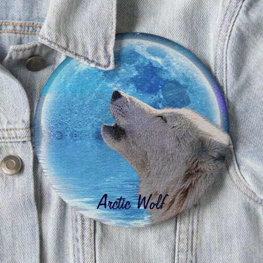 Howling Arctic Wolf & Moon Wildlife Button (Beispiel)