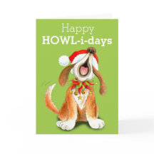 Howling carol singing dog art Christmas card